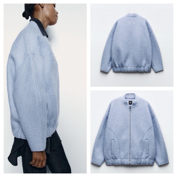 Zara Oversize Zip Bomber Jacket Sky Blue size XS-S - Picture 3 of 11